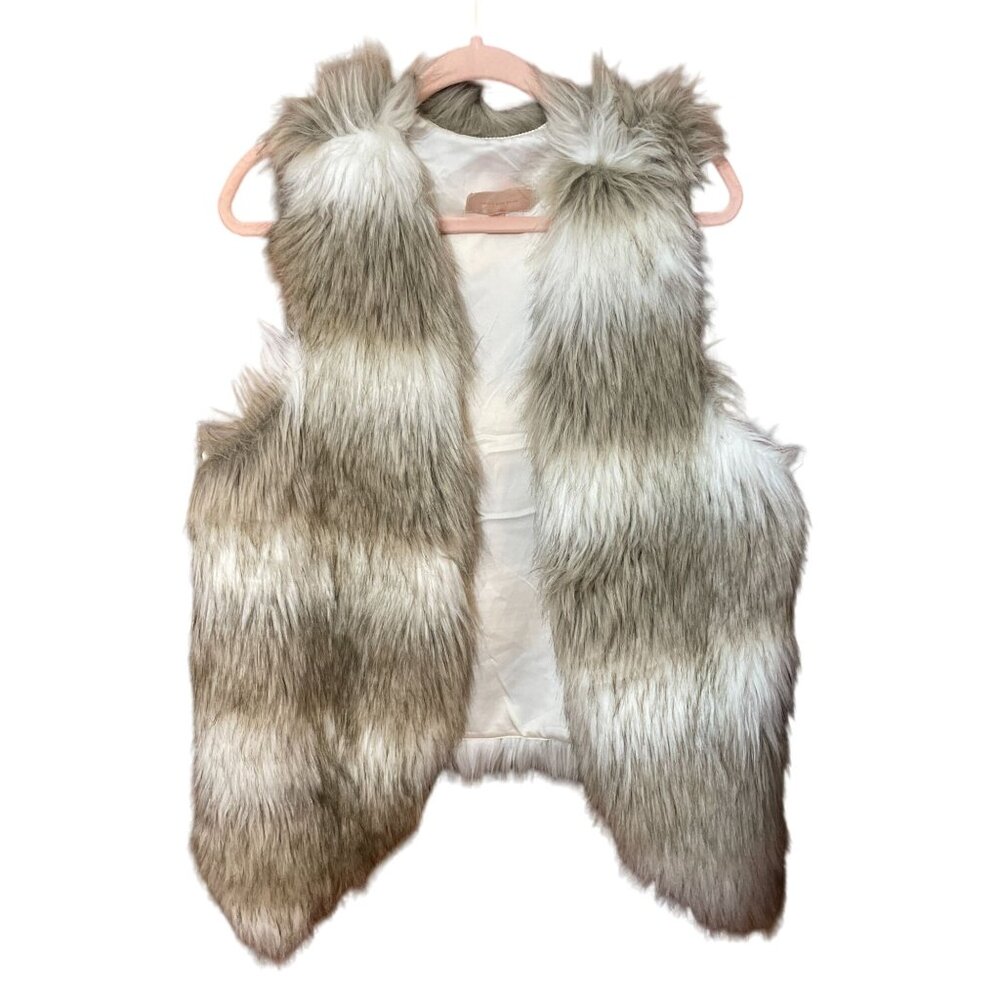 Skies Are Blue Faux Fur Grey Brown Vest Size Large
